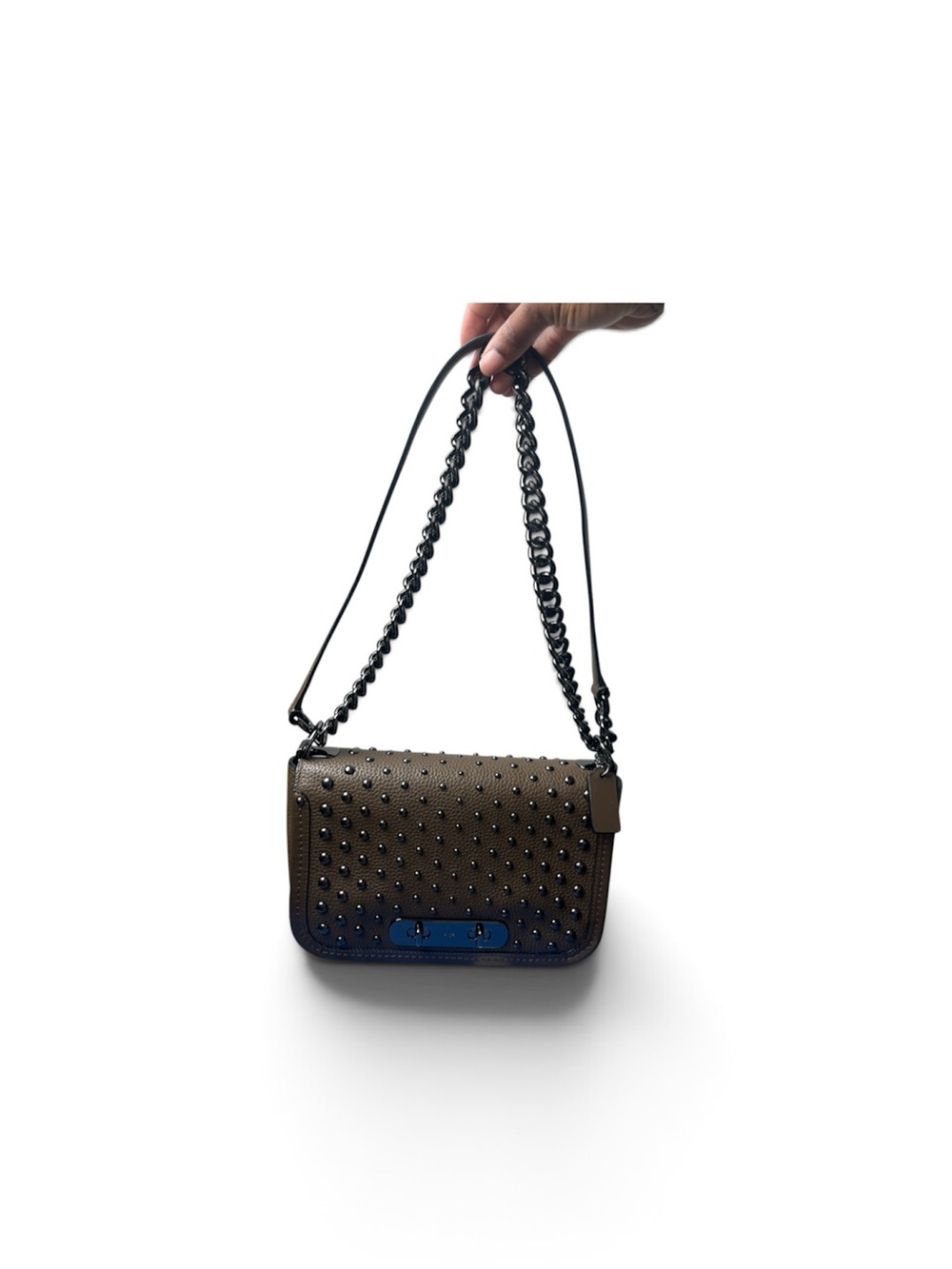 Coach Studded Dark gray Leather Shoulder Bag with Chain Strap